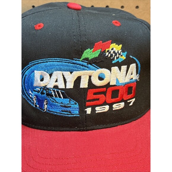 1997 NASCAR Daytona 500 Winston Cup Series Black Red Snapback Hat trucker - Picture 2 of 7